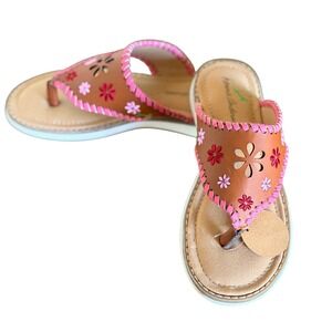 Hanna Andersson Thong Sandals Kids 1 Brown Pink Floral Embroidered Whipstitch